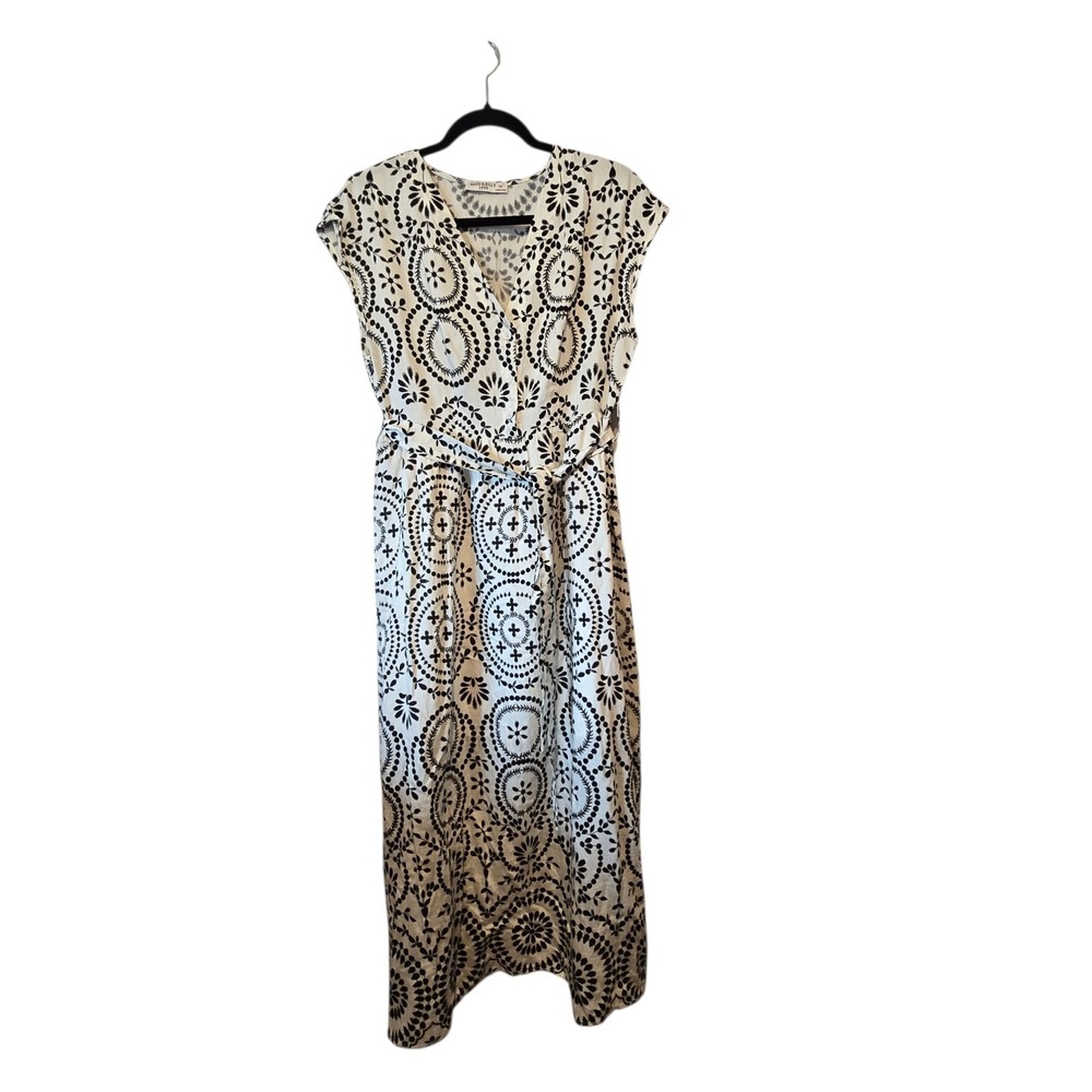 Miss‎ Kelly 1999 Medallion Sheath Dress Womens MED Black White Belt Office Work